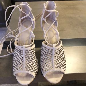 Lace up nude cage sandals size 7